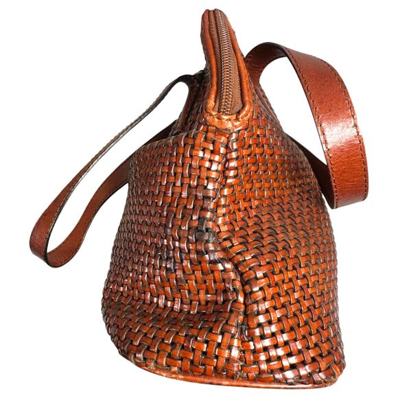 Americana by Sharif Vintage Brown Leather Woven Satchel Purse Handbag - Picture 4 of 7